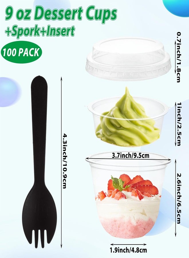 LOPYXBR 100 PCS 9 Oz Plastic Parfait Cups with Lids & Inserts Disposable Parfait Cups with Lids 9 Oz Plastic Dessert Cup with Spoons for Yogurt Cereal Fruit Ice Cream, No Leaking - Image 2